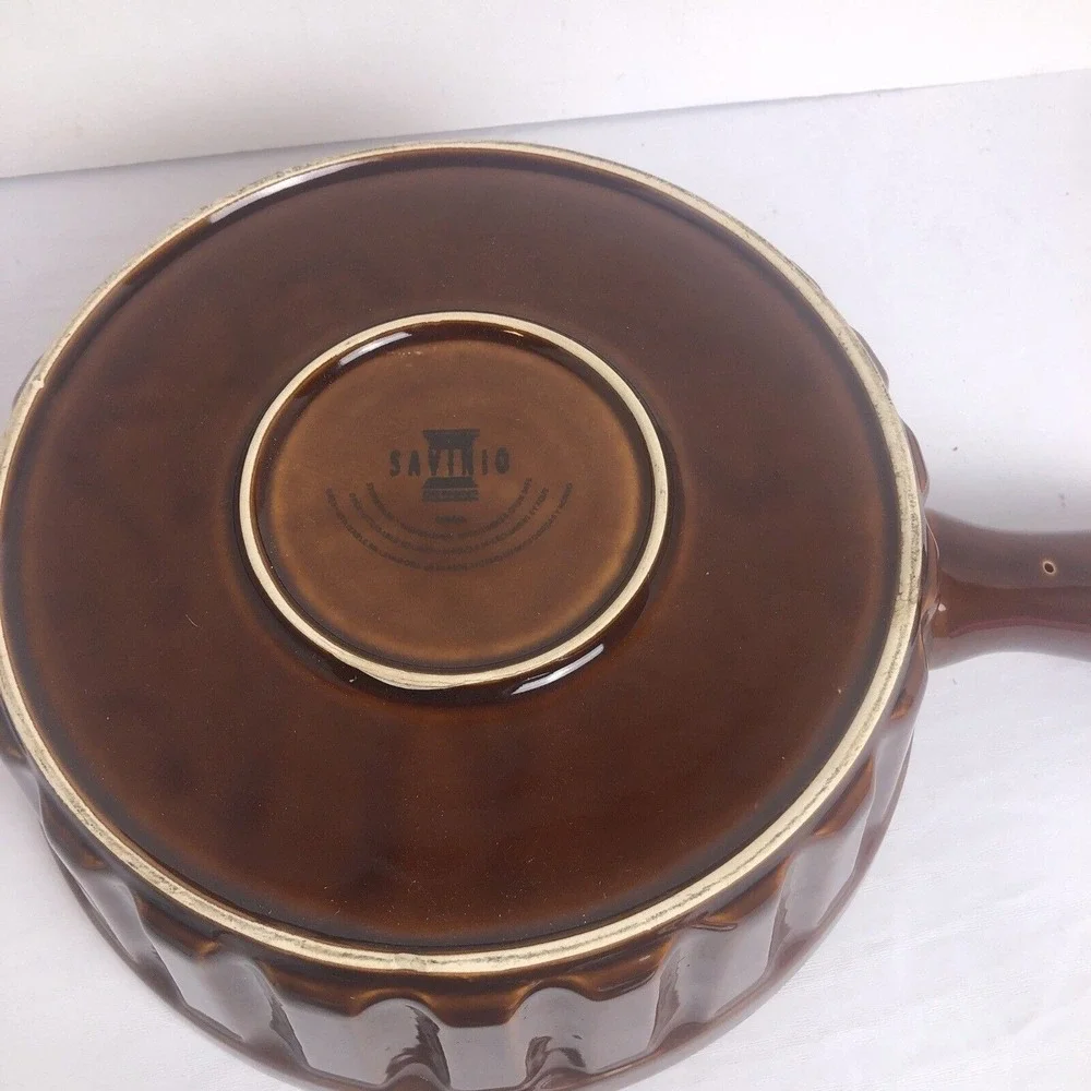 Savinio Designs Covered Casserole Dish Stoneware Handle Lid Brown Green 9